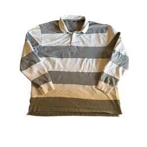 Club Room XXL White Gray Horizontal Striped Long Sleeve Rugby Shirt